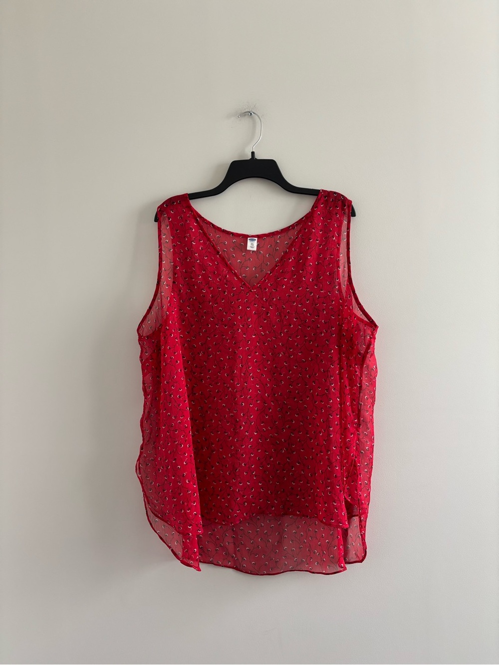 Old Navy Tank Top Red Floral Sheer Chiffon Womens XXL Whimsigoth Boho Fairy